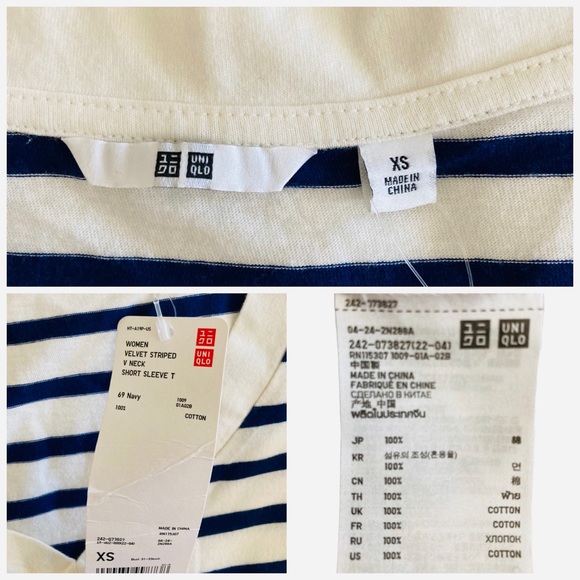 Uniqlo Striped V Neck T-Shirt - Picture 3 of 5